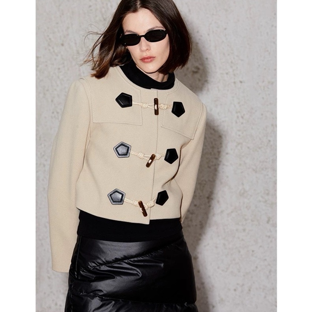 78% Wool Beige Blazer with Black Details